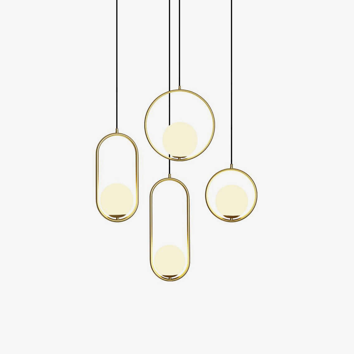 Pendelleuchte mit Metallring und Glaskugel