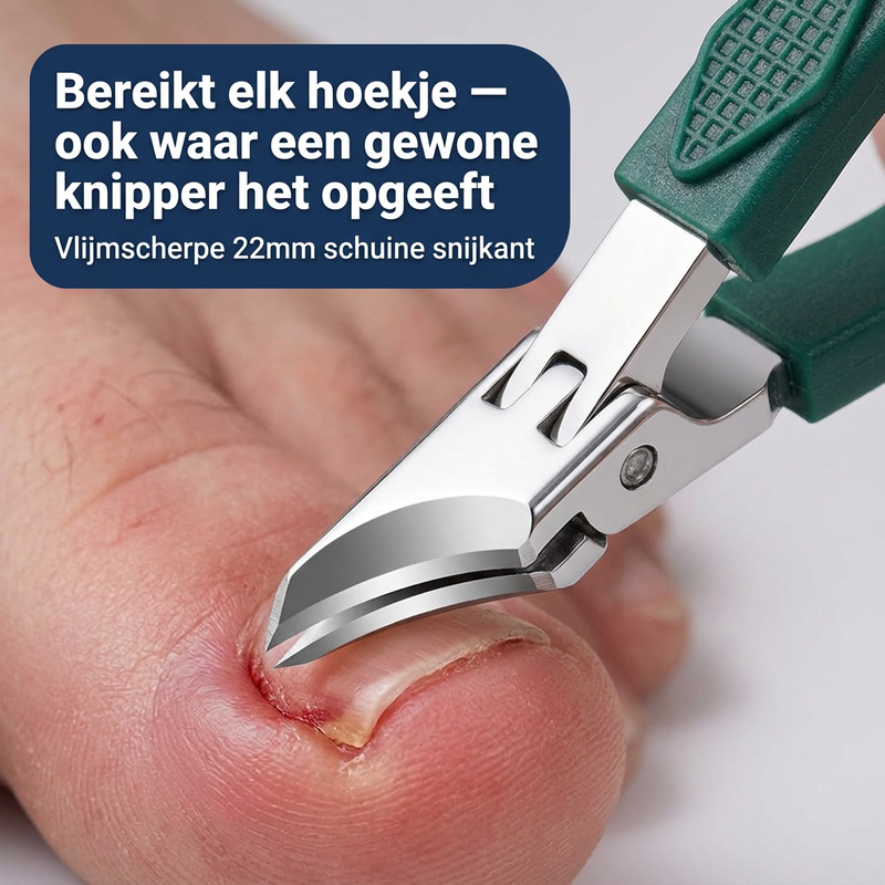 Nagelzange mit schmalen Schneidbacken und geformten Griffen für die Nagelpflege