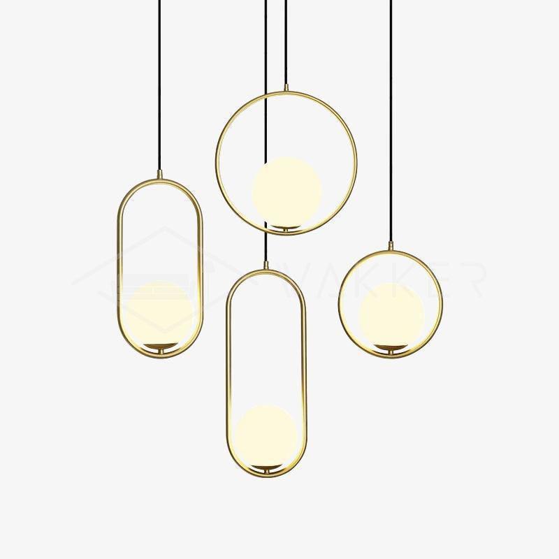 Pendelleuchte mit Metallring und Glaskugel