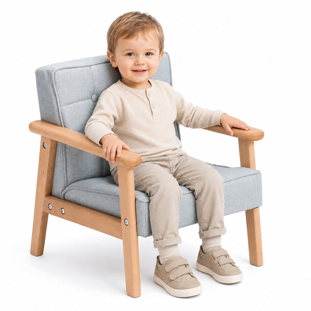 Gepolstertes Kindersofa mit Armlehnen aus Buchenholz