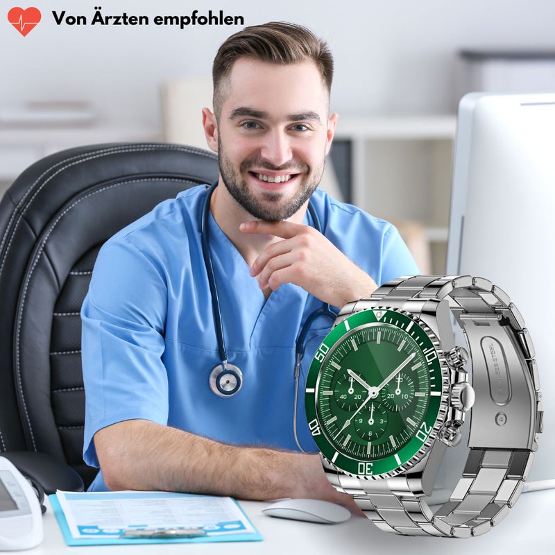 Intelligente Armbanduhr mit Chronographen-Zifferblatt und glänzendem Gliederarmband