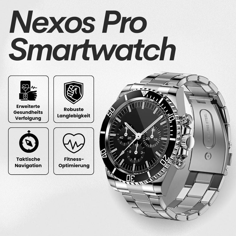 Intelligente Armbanduhr mit Chronographen-Zifferblatt und glänzendem Gliederarmband