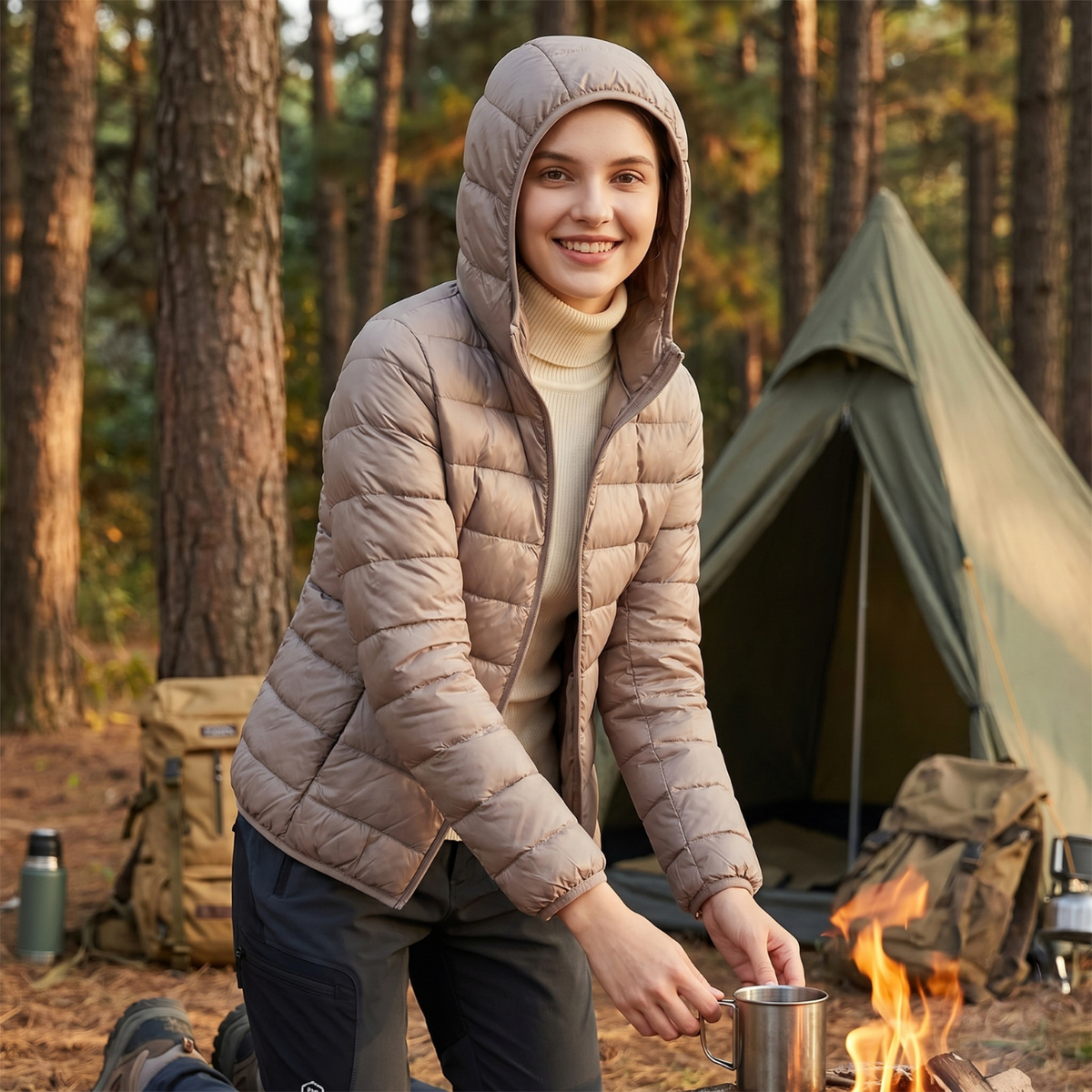 Leichte Damen-Steppjacke mit Kapuze