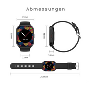 Smartwatch mit rechteckigem Display und Armband für iOS und Android