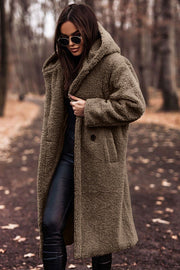 Lange Damen-Teddyjacke mit Kapuze