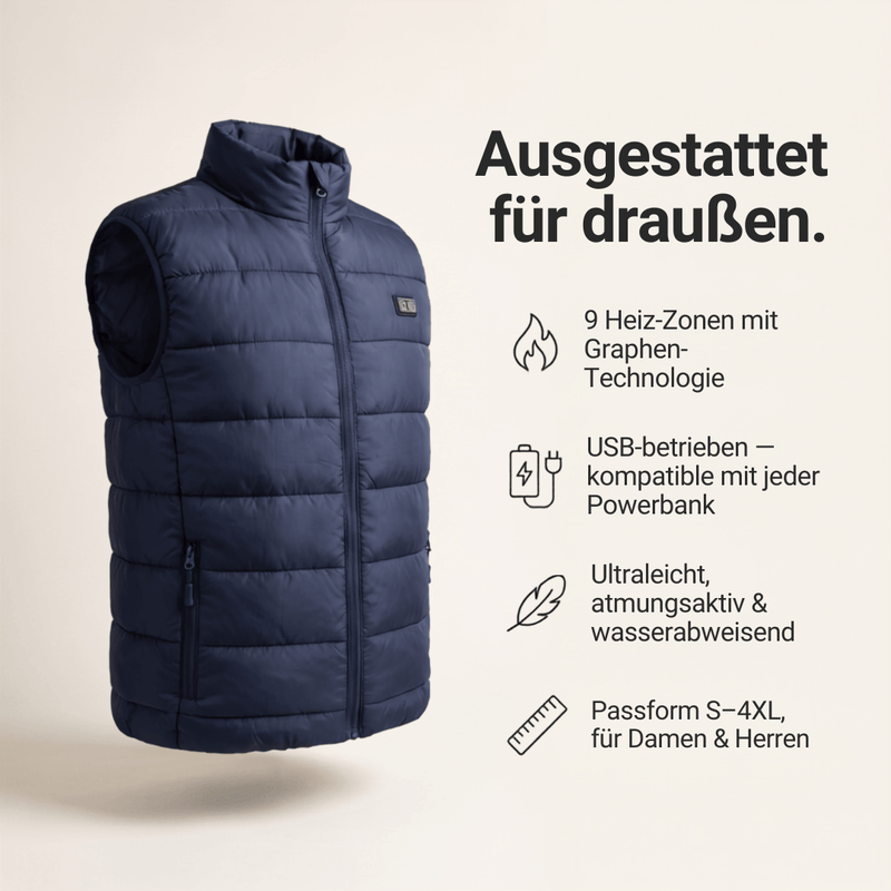 Beheizte Weste mit 9 Heizzonen für kalte Tage