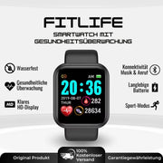 Fitnessuhr mit rechteckigem HD-Display, Armband und Gesundheitsanzeigen