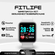 Fitnessuhr mit rechteckigem HD-Display, Armband und Gesundheitsanzeigen