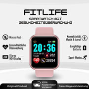 Fitnessuhr mit rechteckigem HD-Display, Armband und Gesundheitsanzeigen