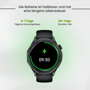 Schwarze Smartwatch mit rundem Farbdisplay und SOS-Funktion