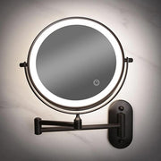 Schwarzer runder LED-Wandspiegel mit Schwenkarm und beleuchtetem Ring