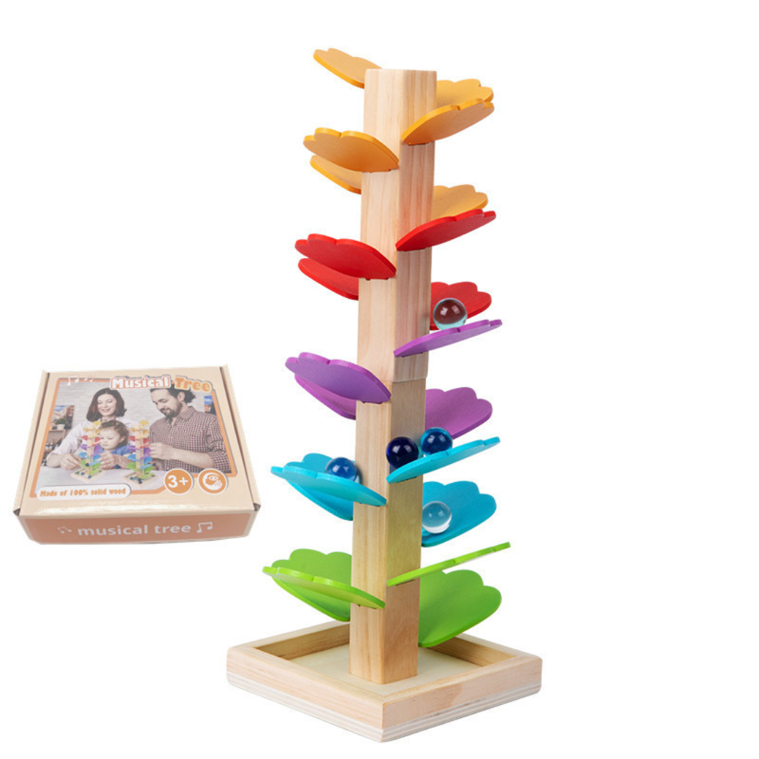 Regenbogen-Murmelturm aus Holz