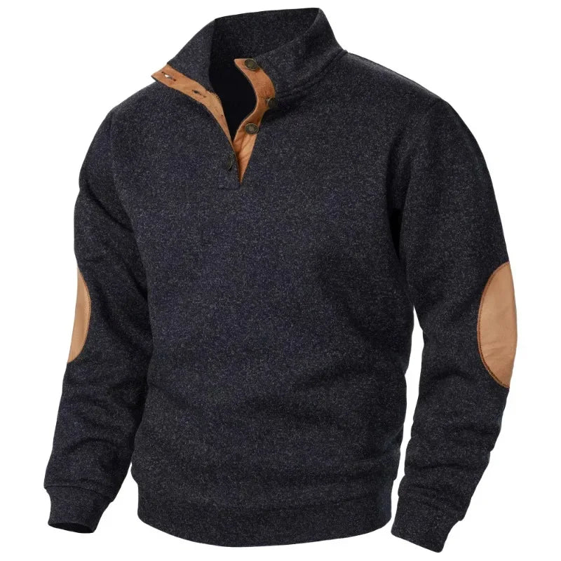 Meliertes Herren-Sweatshirt mit Knopfkragen