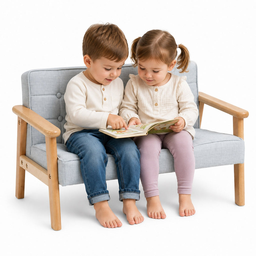 Gepolstertes Kindersofa mit Armlehnen aus Buchenholz