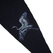 Marineblauer Strickpullover mit Vogel- und Landschaftsmotiv