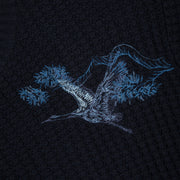 Marineblauer Strickpullover mit Vogel- und Landschaftsmotiv