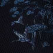Marineblauer Strickpullover mit Vogel- und Landschaftsmotiv