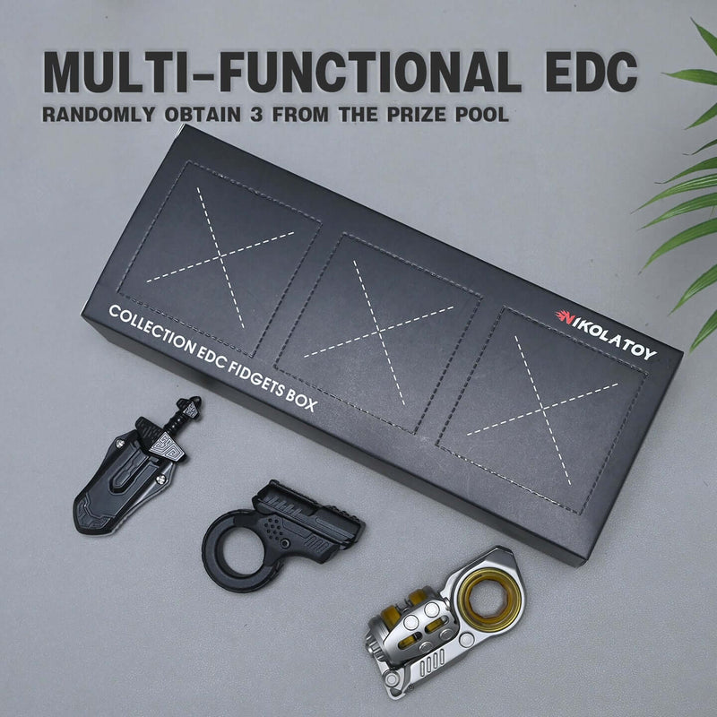 Dreiteiliges multifunktionales Fidget-Spielzeug-Set in schwarzer Box