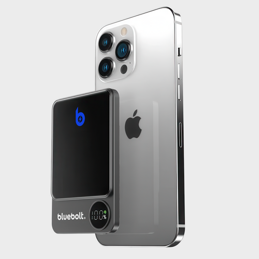 Ultraflache dunkelgraue magnetische Powerbank mit digitaler Ladeanzeige