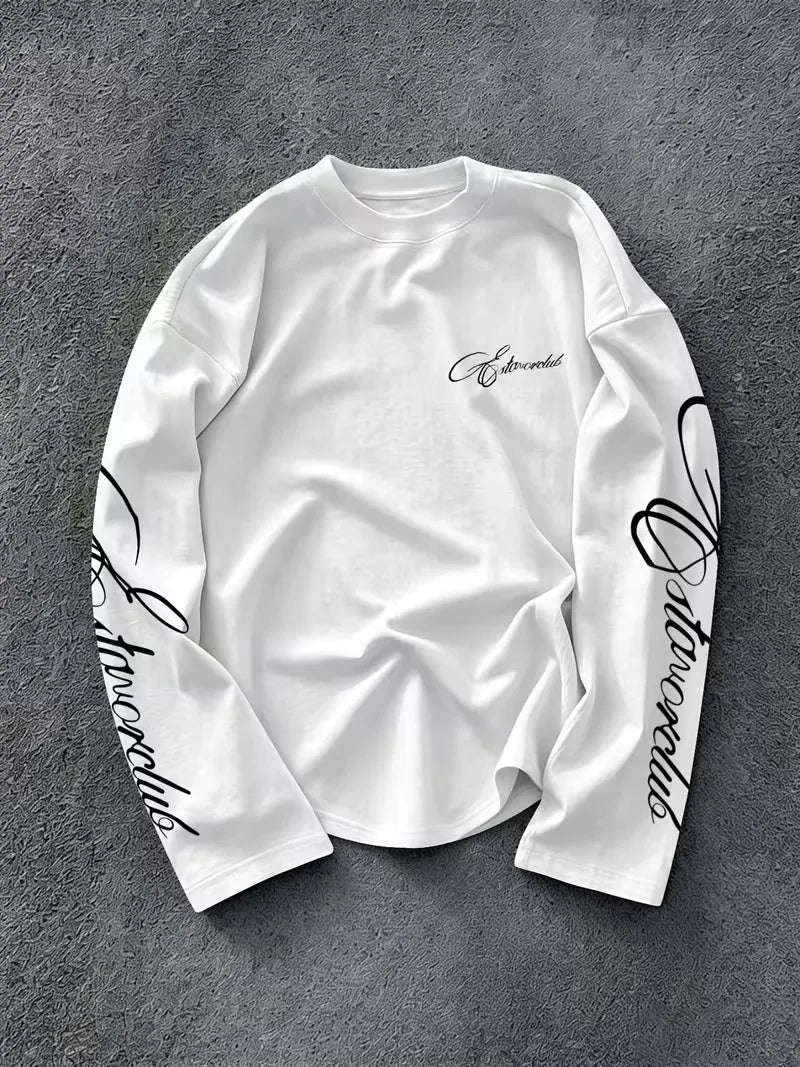 Langarmshirt mit Rundhalsausschnitt und Schriftzug auf den Ärmeln