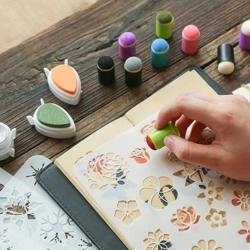 Buntes Finger-Malset für Kinder mit Stempelaufsätzen und Blumen-Schablonen