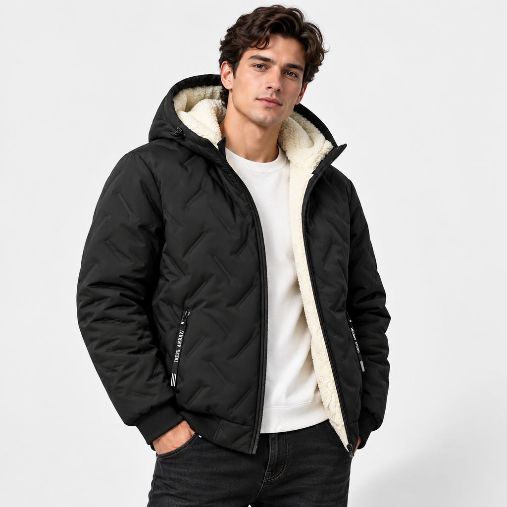 Gefütterte Herren-Steppjacke mit Kapuze