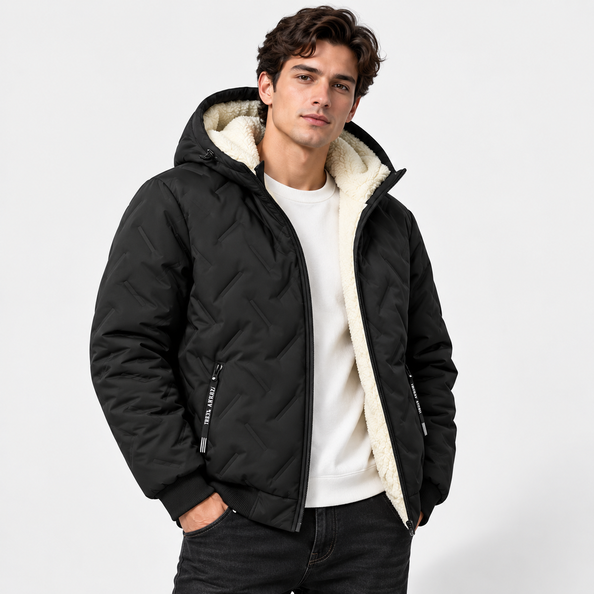 Gefütterte Herren-Steppjacke mit Kapuze