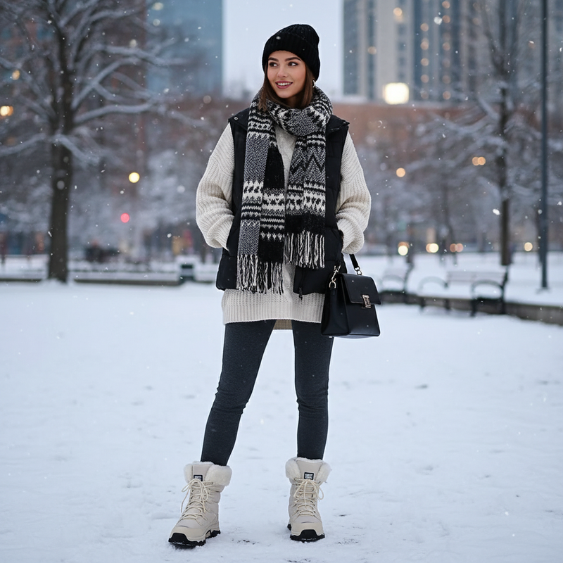Warme Damen-Winterstiefel mit Fellkragen