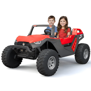 Roter Kinder-Elektrobuggy als Zweisitzer mit großen grobstolligen Reifen