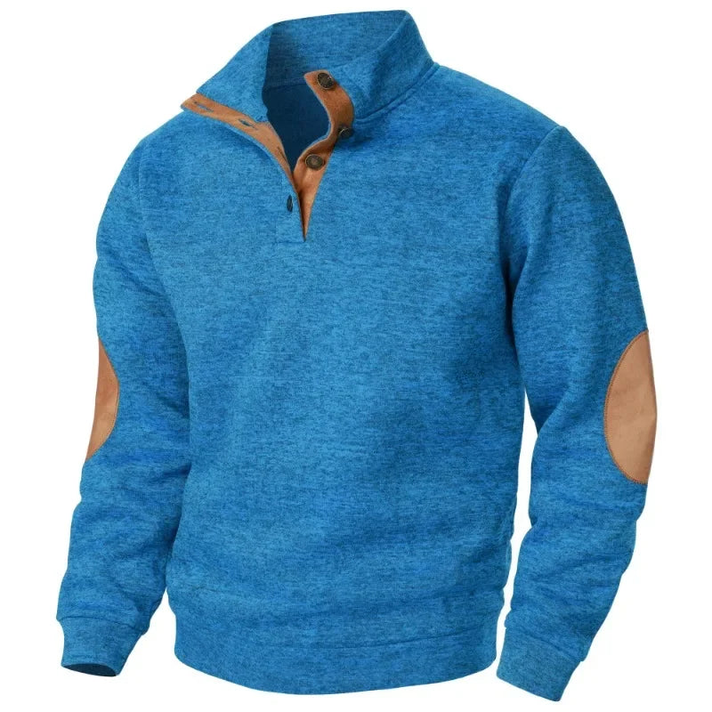Meliertes Herren-Sweatshirt mit Knopfkragen