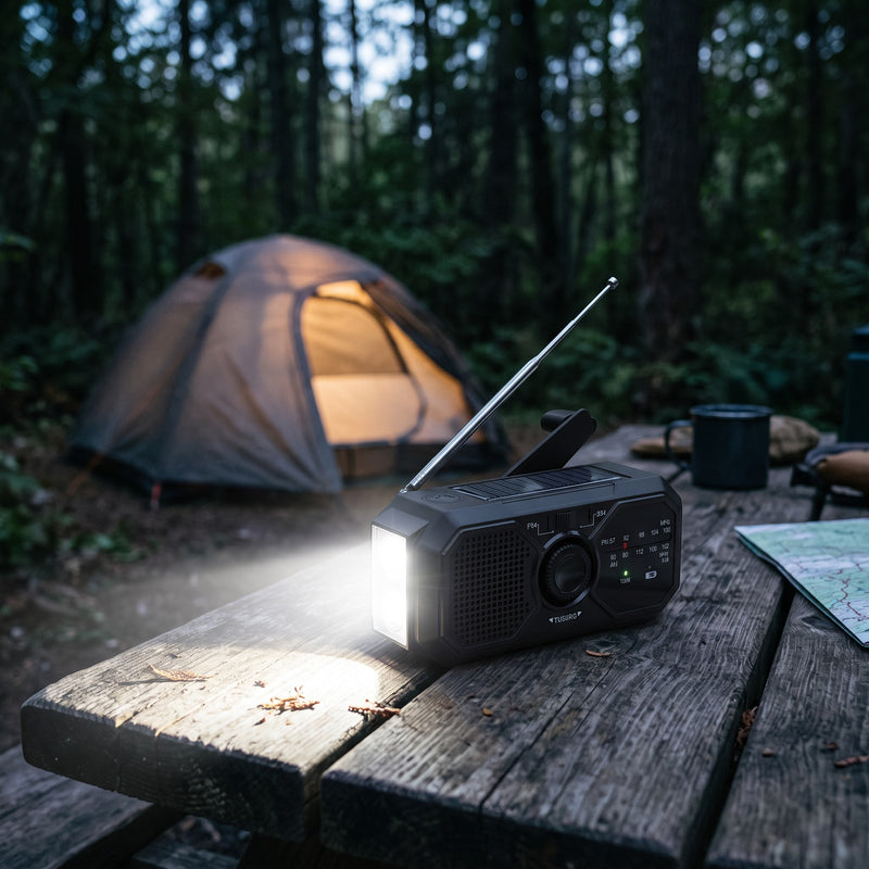 Notfallradio mit Solar, Handkurbel und Taschenlampe