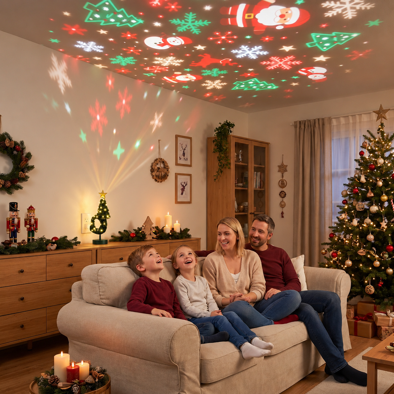 Weihnachtsbaum-Projektorlampe mit festlichen Motiven