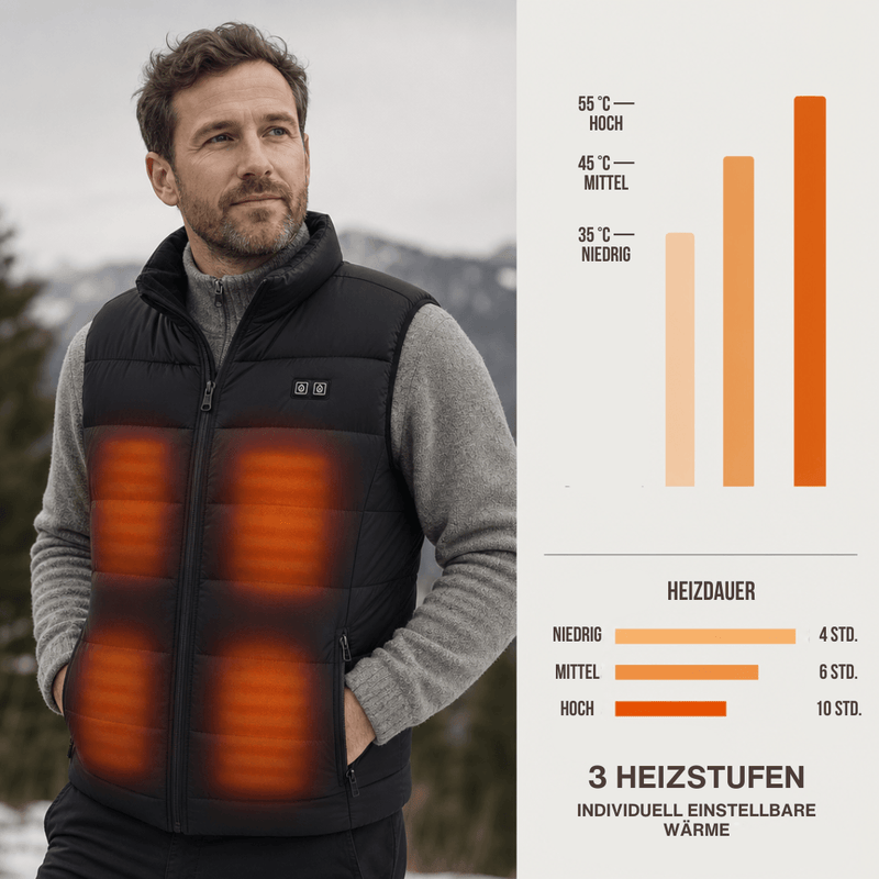 Beheizte Weste mit 9 Heizzonen für kalte Tage
