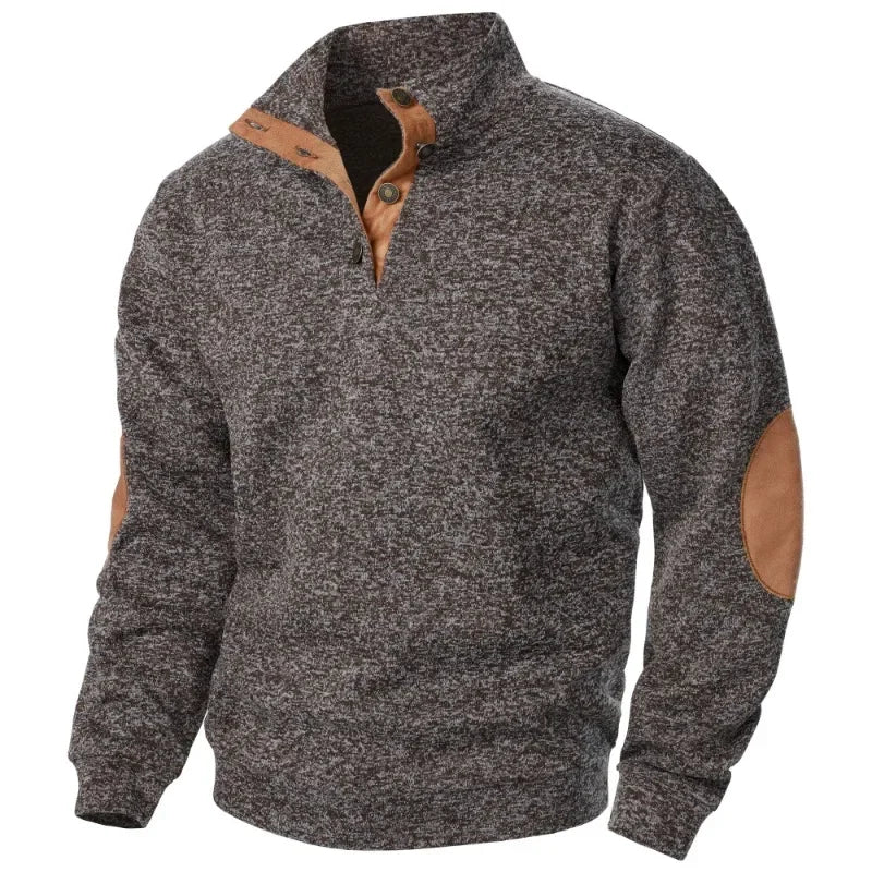 Meliertes Herren-Sweatshirt mit Knopfkragen
