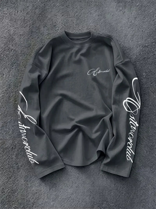 Langarmshirt mit Rundhalsausschnitt und Schriftzug auf den Ärmeln
