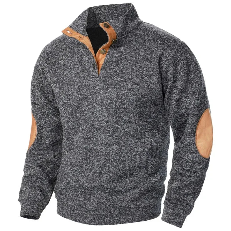 Meliertes Herren-Sweatshirt mit Knopfkragen