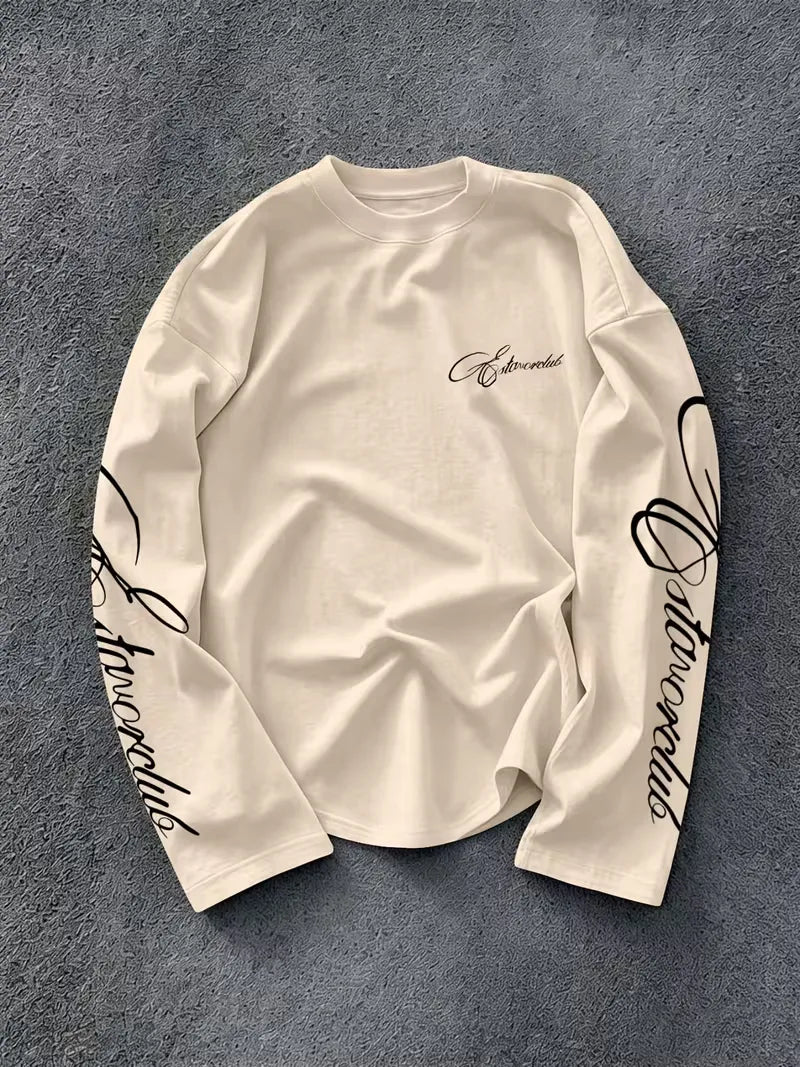 Langarmshirt mit Rundhalsausschnitt und Schriftzug auf den Ärmeln
