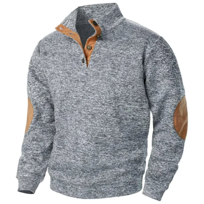 Meliertes Herren-Sweatshirt mit Knopfkragen