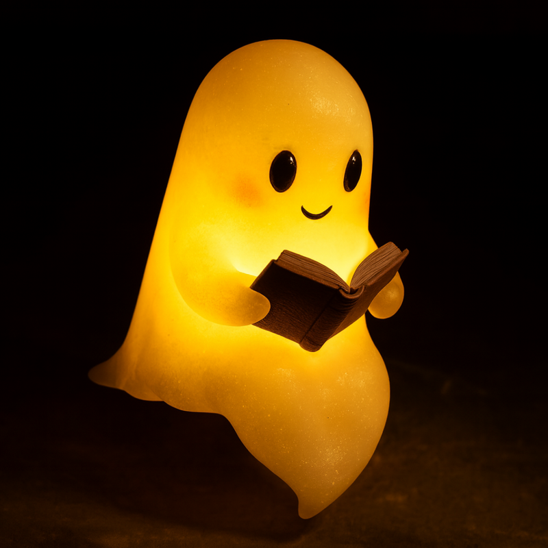 Leuchtendes weißes Geist-Nachtlicht mit aufgeschlagenem Buchmotiv