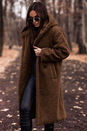 Lange Damen-Teddyjacke mit Kapuze