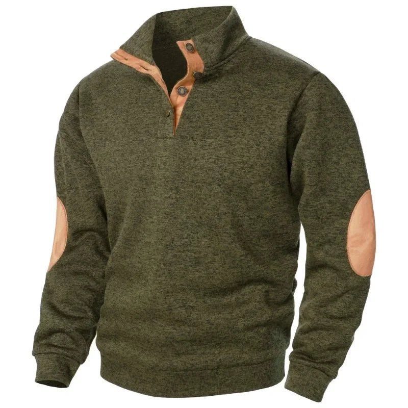 Meliertes Herren-Sweatshirt mit Knopfkragen