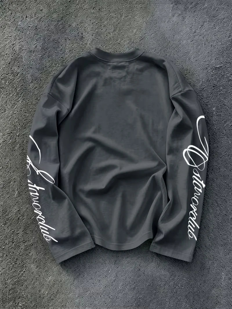 Langarmshirt mit Rundhalsausschnitt und Schriftzug auf den Ärmeln