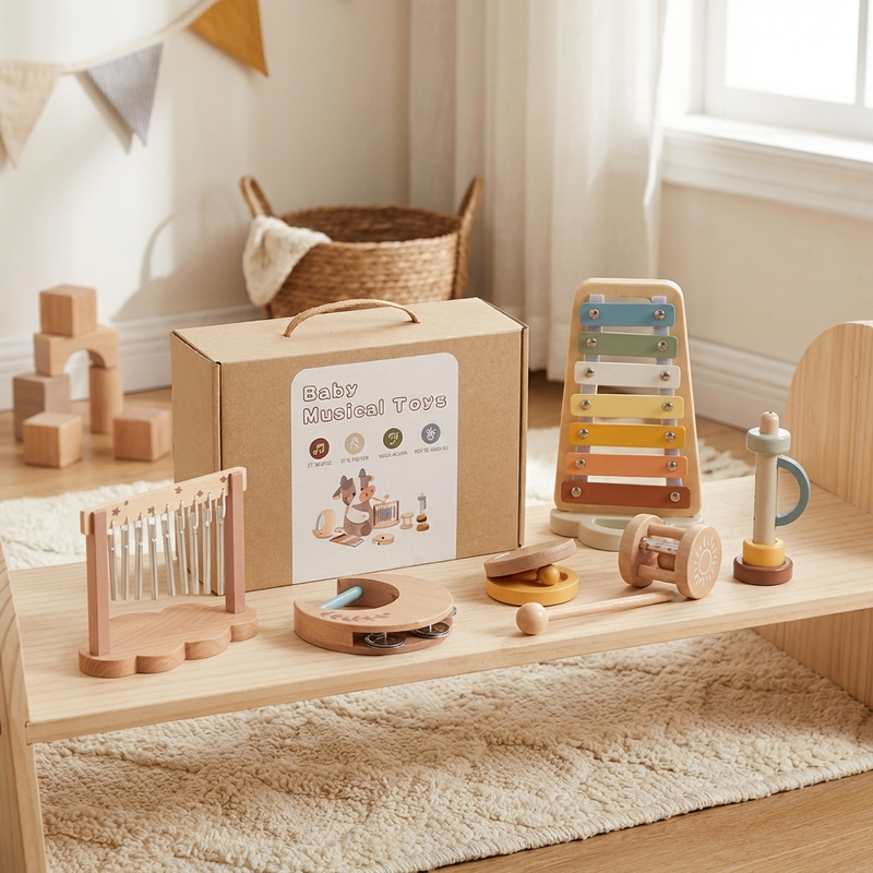 Musikinstrumente-Set aus Holz für Babys und Kleinkinder