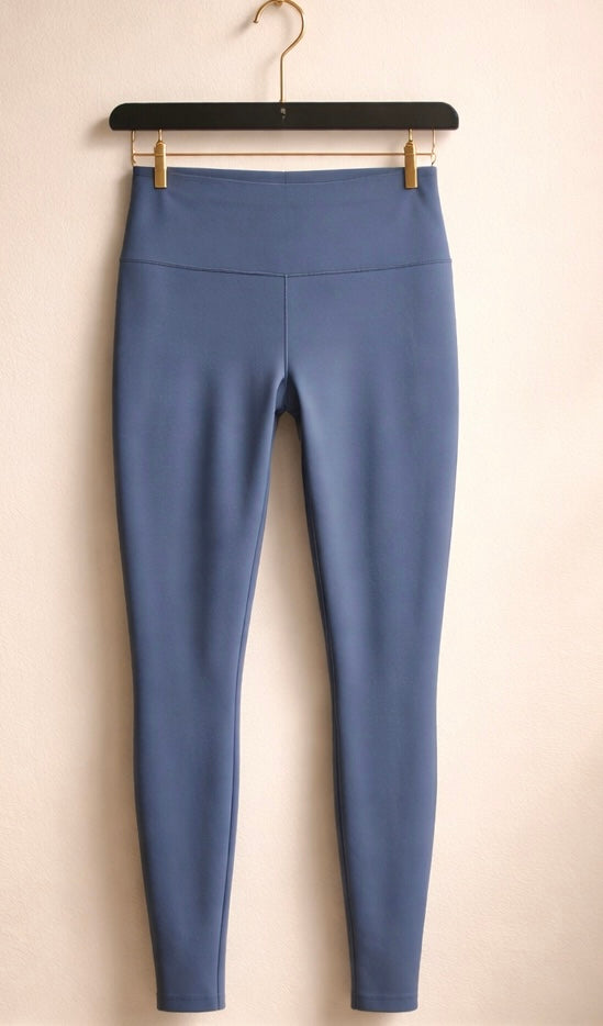 Petrolblaue nahtlose Leggings mit hohem Bund und langen schmalen Beinen