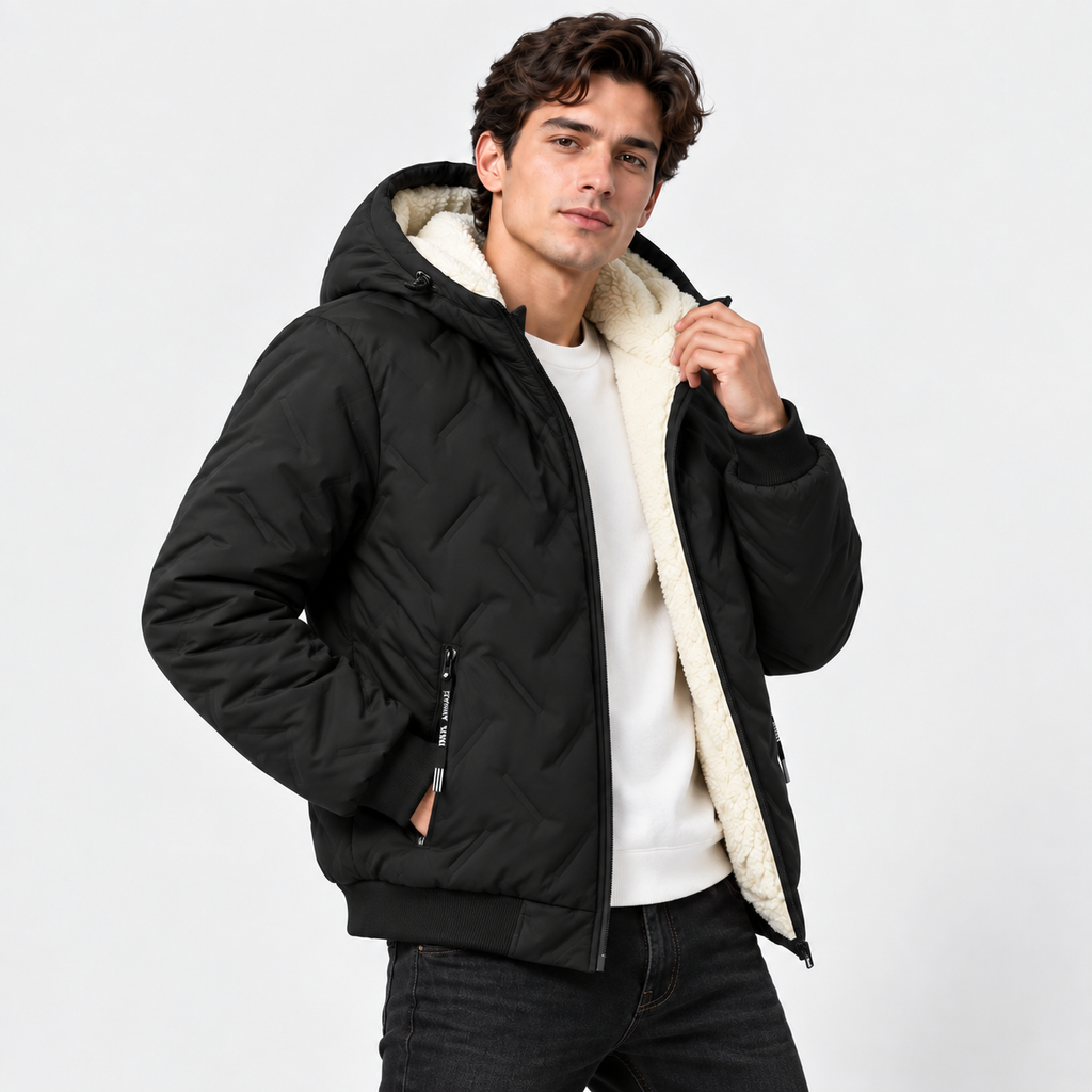 Gefütterte Herren-Steppjacke mit Kapuze