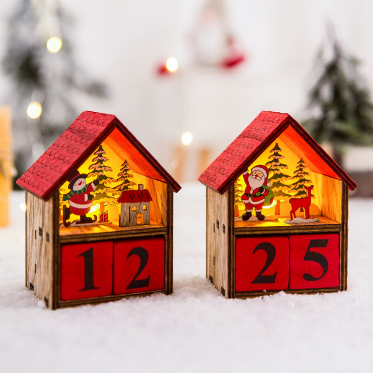 Mini-Adventskalender aus Holz mit LED-Licht