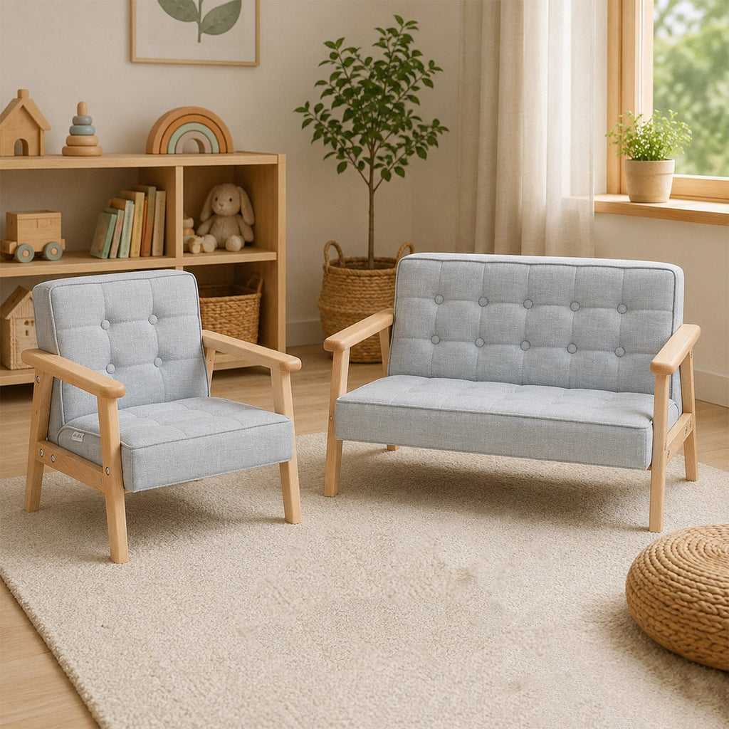 Gepolstertes Kindersofa mit Armlehnen aus Buchenholz