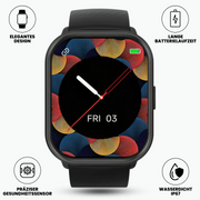 Smartwatch mit rechteckigem Display und Armband für iOS und Android