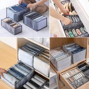 Graue faltbare Aufbewahrungsboxen für Kleidung im Kleiderschrank