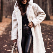Lange Damen-Teddyjacke mit Kapuze